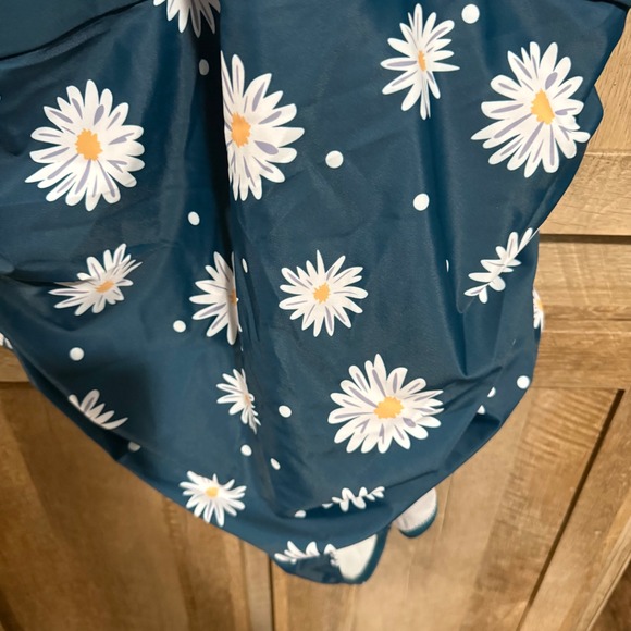 BloomChic Plus Size One Piece Swimsuit Floral Striped Crisscross Front Teal Blue - Picture 4 of 9